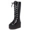 Pointed Toe Knee Highs Lace Up Platforms Wedges Gothic Punk Boots - Black