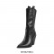 Block Heel Knee High Pointed Toe Pull On Cowboy Western Booties with Side Zipper - Black