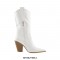 Block Heel Knee High Pointed Toe Pull On Cowboy Western Booties with Side Zipper - White