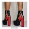 Round Toe Ankle High Side Zipper Chunky Heels Platforms Punk Flame Boots - Black Silver