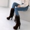 Mid Calf Tassle Platform Cowgirl Boots - Coffee