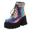 Round Toe Chunky Heels Lace Up Ankle Buckle Straps Zipper Platforms Boots - Blue