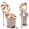 Peep Toe Stiletto Heels Glitters Ankle Cross Straps Platforms Sandals  - Gold Synthetic