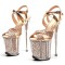 Peep Toe Stiletto Heels Glitters Ankle Cross Straps Platforms Sandals  - Gold Synthetic