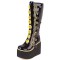 Round Toe Knee Highs Platforms Buckle Straps Smile Wedges Boots - Black
