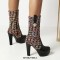Round Toe Spike Heels Platforms Tweed Fabric Knee Highs Zipper Booties - Black