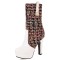 Round Toe Spike Heels Platforms Tweed Fabric Knee Highs Zipper Booties - White