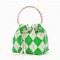 Chain Metal Ring Handle Rhinestones Bucket Purse Bags - Green Plaid