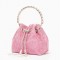 Chain Metal Ring Handle Rhinestones Bucket Purse Bags - Pink