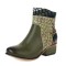 Round Toe Cross Straps Color Matching Pattern Ethnic Style Ankle Highs Chunky Heels Boots - Green Faux Leather