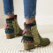 Round Toe Cross Straps Color Matching Pattern Ethnic Style Ankle Highs Chunky Heels Boots - Green Faux Leather
