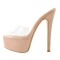 Peep Toe Transparent Slip On Platforms Stiletto Sandals - Beige PVC Patent