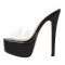 Peep Toe Transparent Slip On Platforms Stiletto Sandals - Black PVC Patent