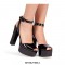 Chunky Heels Ankle Straps Peep Toe Platform Sandals- Silver