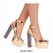 Chunky Heels Ankle Straps Peep Toe Platform Patent Sandals- Gold