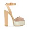 Chunky Heels Ankle Straps Peep Toe Platform Sandals- Beige Velvet