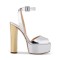 Chunky Heels Ankle Straps Peep Toe Platform Sandals- Silver