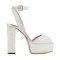 Chunky Heels Ankle Straps Peep Toe Platform Sandals- White Glitter
