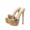 Peep Toe Platforms Leopard Stiletto Heels Spring Sandals - Tan