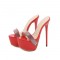 Peep Toe Platforms Rhinestones Stiletto Heels Spring Sandals - Red