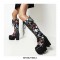 Round Toe Platforms Chunky Heels Flowers Punk Lace Up Winter Boots with Side Zipper - Black
