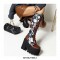 Round Toe Platforms Chunky Heels Flowers Punk Lace Up Winter Boots with Side Zipper - Brown