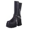 Square Toe Punk Metal Chain Chunky Heels Platforms Side Zipper Boots - Black Faux Leather