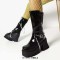Square Toe Punk Metal Chain Chunky Heels Platforms Side Zipper Boots - Black Patent