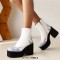 Round Toe Onfire Platforms Side Zipper Boots - White Faux Leather