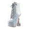 Round Toe Ankle High Side Zipper Lace Up Platforms Bowling Heels Booties - Silver Faux Leather