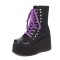 Round Toe Lace Up Punk Gothic Platforms Wedges Boots - Black Faux Leather Canvas