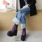 Round Toe Lace Up Punk Gothic Platforms Wedges Boots - Black Faux Leather Canvas