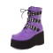 Round Toe Lace Up Punk Gothic Platforms Wedges Boots - Purple Faux Leather