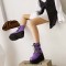 Round Toe Lace Up Punk Gothic Platforms Wedges Boots - Purple Faux Leather