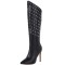 Pointed Toe Knee Highs Stiletto Heels Side Zipper Rivets Punk Boots - Black