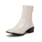 Square Toe Back Zipper Low Chunky Heels Back Zipper Ankle Highs Boots - Beige Patent