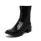 Square Toe Back Zipper Low Chunky Heels Back Zipper Ankle Highs Boots - Black Patent
