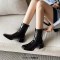 Square Toe Back Zipper Low Chunky Heels Back Zipper Ankle Highs Boots - Black Patent