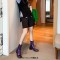 Square Toe Back Zipper Low Chunky Heels Back Zipper Ankle Highs Boots - Purple Patent