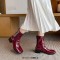 Square Toe Back Zipper Low Chunky Heels Back Zipper Ankle Highs Boots - Wine Patent