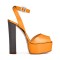 Chunky Heels Ankle Straps Peep Toe Platform Sandals - Orange Faux Leather