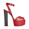 Chunky Heels Ankle Straps Peep Toe Platform Sandals - Red Faux Leather