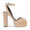 Chunky Heels Ankle Straps Peep Toe Platform Sandals - Beige Patent