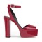 Chunky Heels Ankle Straps Peep Toe Platform Sandals - Burgundy Patent