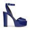 Chunky Heels Ankle Straps Peep Toe Platform Sandals - Dark Blue Patent