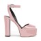 Chunky Heels Ankle Straps Peep Toe Platform Sandals - Pink Patent