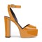 Chunky Heels Ankle Straps Peep Toe Platform Sandals - Orange Patent