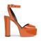 Chunky Heels Ankle Straps Peep Toe Platform Sandals - Dark Orange Patent