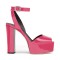 Chunky Heels Ankle Straps Peep Toe Platform Patent Sandals- Pink