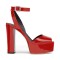 Chunky Heels Ankle Straps Peep Toe Platform Sandals - Red Patent